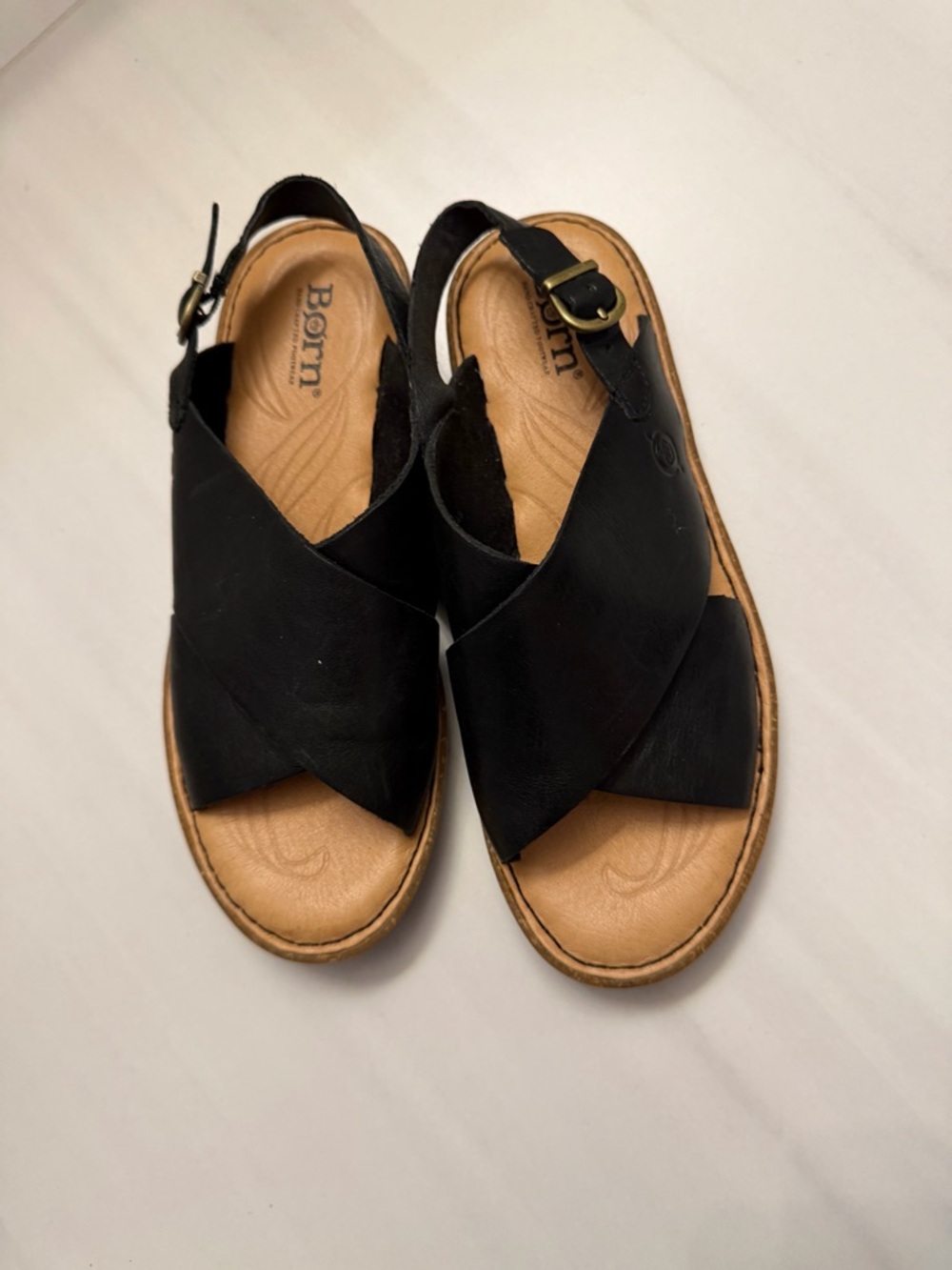 Born Black Leather Crisscross Slingback Sandals